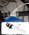 Versatile Dishwasher Drain Hose Adapter Kit with 1/4 Inch Quick Connect Fitting and 7/8 Inch Fitting installed under sink.