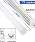 V Shaped 72W LED Shop Lights With 7200 Lumens Daylight White 6500K 8 Foot Integrated Fixture T8 Tube dimensions and features