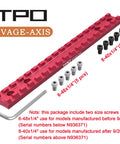 Red Picatinny Rail Mount for Savage Axis rifles with included 6-48x1/4 and 8-40x1/4 screws shown with hex key.