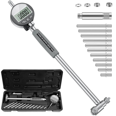 Digital Dial Indicator Bore Gauge 2 To 6 Inch Range With 0.01 mm 0.0003 Inch Precision, Deep Bore Measurement Up To 5.9 Inches, Carbide Anvils