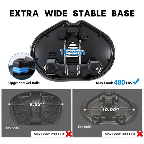 Back view of 10.55-inch noseless bike seat cushion with memory foam and upgraded gel balls for stability and comfort.