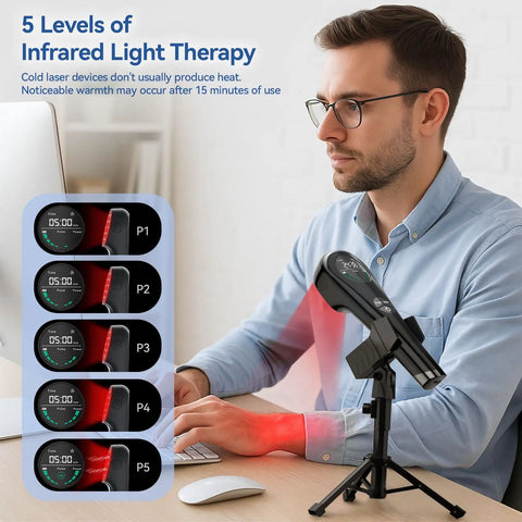 Ditch The Stiffness And Shake Off The Daily Grind With This Handheld Red Light Therapy Device And Stand Near Infrared Cold Laser Tool For Smooth Home Muscle Recovery