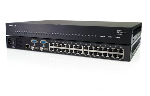 Top Tier 32 Port KVM Switch Gives Two Tech Pros Straight Shot At Server Control sleek black rackmount design with ports for keyboard mouse video.