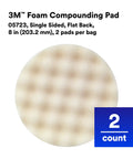 Foam Compounding Pad For Auto Detailing, Single Sided Flat Back With Hook And Loop, 8 Inch Diameter, 2 Pads Per Bag, Reduces Sling