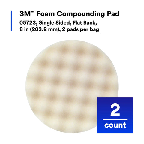 Foam Compounding Pad For Auto Detailing, Single Sided Flat Back With Hook And Loop, 8 Inch Diameter, 2 Pads Per Bag, Reduces Sling