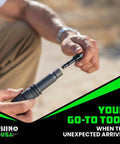 Man assembling fire starter of Survival Shovel With Pick For Off Road Camping And Beach Use, Heavy Duty Carbon Steel Entrenching Tool