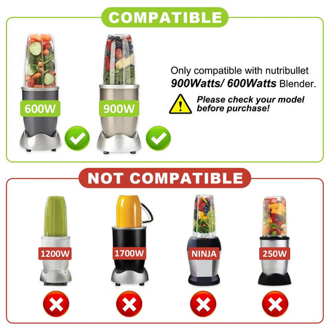 Compatibility chart for Extractor Blade Replacement For 600W And 900W Pro Series Blenders With Silicone Gasket Seal Ring