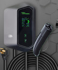 Tesla NACS Level 2 EV Charger With 48 Amp Fast Charge 11.5kW Wall Mount EVSE, shown with 30ft cable and LED display