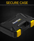 Black and yellow carrying case for Pro Grade Security Bit Set With 1 Quarter Inch Adapters And Tamperproof Bits 83 Piece Kit