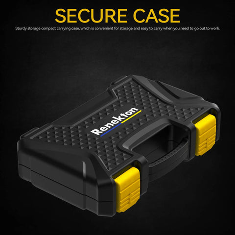 Black and yellow carrying case for Pro Grade Security Bit Set With 1 Quarter Inch Adapters And Tamperproof Bits 83 Piece Kit