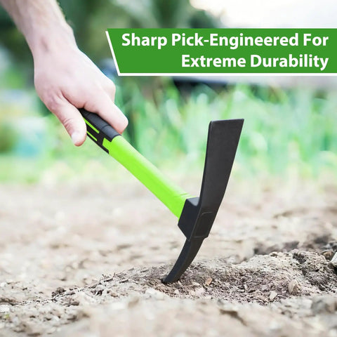 15 Inch Garden Hoe With Non Slip Ergonomic Handle Built To Last Durable Carbon Steel Tool For Flower Beds Weeding And Yard Work Comfortable Grip For Easy Gardening Tasks being used in soil