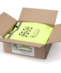 Universal Spill Kit For Oil And Chemical Spills, Portable High-Visibility Yellow Tote in open box, absorbent pads visible