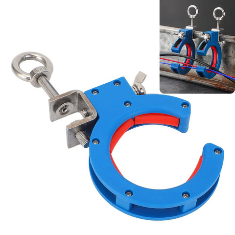 65mm Cable Tray Roller Set With Pro Grade Adjustable Wire Pulling Pulley Nylon Guide Wheel And Stainless Steel Bracket For Seamless Cable Runs In Inside And Outside Corner Electrical Installations, blue and red clamp