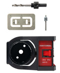 Craftsman door lock installation kit with bi-metal hole saw, backset plate, and red/black housing (front view)