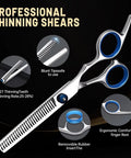 Professional thinning shears with ergonomic handle from Two Pair Hair Cutting Scissors Set With Straight And Textured Blades Pro Grade Stainless Steel Hairdressing Shears For Home Haircuts Thinning Shears Included Sharp Blades For Women Men And Kids Salon Quality