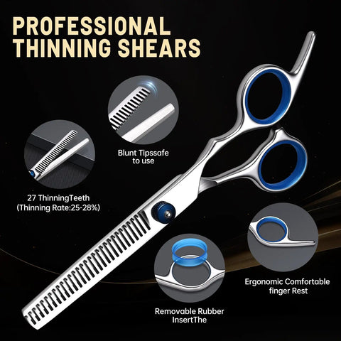 Professional thinning shears with ergonomic handle from Two Pair Hair Cutting Scissors Set With Straight And Textured Blades Pro Grade Stainless Steel Hairdressing Shears For Home Haircuts Thinning Shears Included Sharp Blades For Women Men And Kids Salon Quality