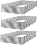 Three Piece Galvanized Raised Garden Bed Set For Outdoors 36 Inch By 18 Inch Above Ground Planter For Vegetables And Flowers.