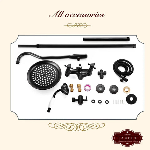 Oil Rubbed Bronze Shower Faucet Fixture With 8 Inch Rain Shower Head Dual Knob Control Triple Function Tub Spout 12 Inch Extension Included Durable Brass 3 In 1 Diverter Mixer Valve components