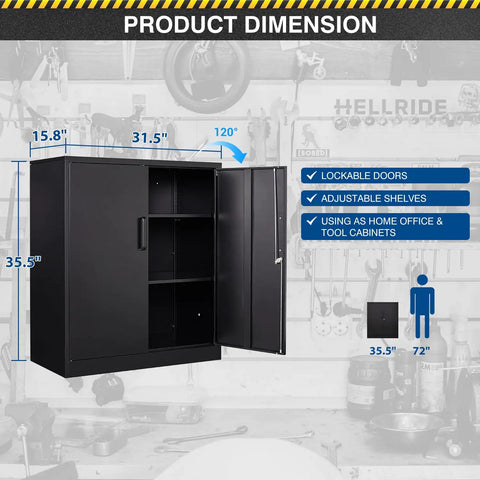 36 Inch Tall Metal Storage Cabinet With Lockable Doors And Adjustable Shelves Black Steel