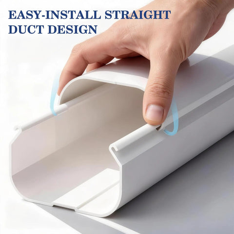 Hand installing 17 Foot Mini Split Line Set Cover Kit In White Durable PVC, showing straight duct design for mini split systems.