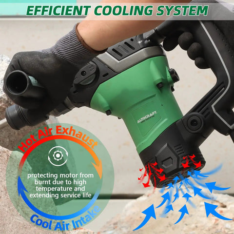 4 Function Electric Rotary Hammer Drill Corded 1-1/4 Inch 13 Amp 1500W with efficient cooling system in use on masonry