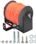 Built Tough Stainless Steel Weedeater Trim Line Spool Holder Rack With Hardware Adjustable Bracket holds orange trimmer line reel.