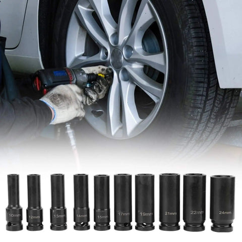 Top Tier 1 Inch Drive Impact Socket Set 10 Piece Pro Kit Chrome Molybdenum Steel Heavy Duty Mechanic Garage Auto Repair Tool Wrench for Tough Jobs, 10mm-24mm sockets on car wheel