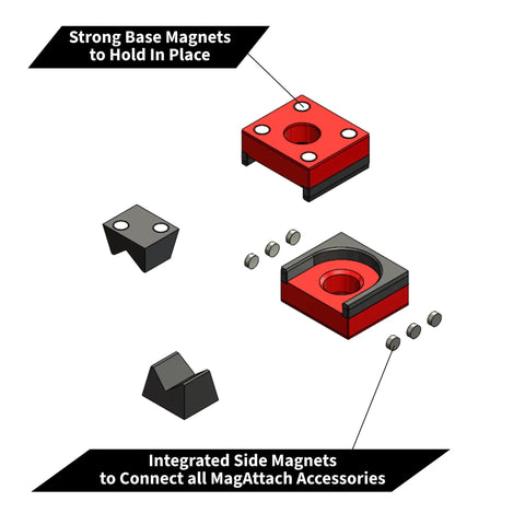 Exploded view of MagAttach Ratchet Organizer Kit 3 Piece Tool Tray Set with magnetic components for drawer stability.