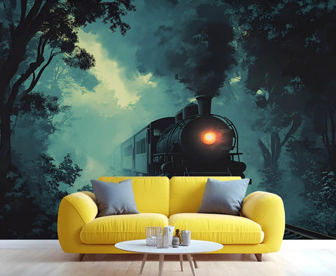 Vintage Steam Train Wall Mural With 3D Railway Scene For Living Room And Bedroom, Old-School Locomotive Wallpaper