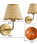 PENACINY Battery Operated Rattan Wall Sconces Set of 2, gold finish, 11.8 inches high, with woven rattan shades.