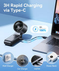 Ultra Portable USB Rechargeable Handheld Fan With 100 Speed Turbo Airflow shown charging via Type-C to laptop