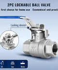 Two Pack 3/8 Inch Stainless Steel Ball Valves NPT Female Full Port With Locking Handle Heavy Duty Shut Off Valves Corrosion Resistant