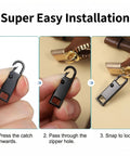 20 Piece Black Zipper Slider Replacement Kit For Luggage Jackets Backpacks And Clothes No Tools Needed Quick Fix installation guide