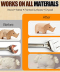 Pro Grade Micro Detail Sander Kit showcases before and after results on wood, metal, and painted surfaces for tight spaces and crafts.