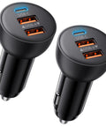 Two Pack 70W USB C Car Charger With 3 Ports PD QC Fast Charge For iPhone 17/16/15/14/13/12 Pro Max iPad Pixel Galaxy S25/S24/S23 And Android Cigarette Lighter Style Car Phone Adapter