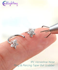 Flower Push Pin 20G Horseshoe Nose Ring Hoop All In One Piercing Set With Taper Ball Grabber Tool 316L Surgical Steel close-up