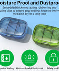 Two Pack Three Compartment Pill Box With Moisture Proof Case And Pocket Size Portable Travel Organizer, blue and green boxes