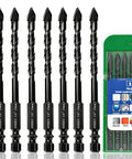 Larouba 10-piece black ceramic tile drill bit set, 1/4in (6mm) diameter.