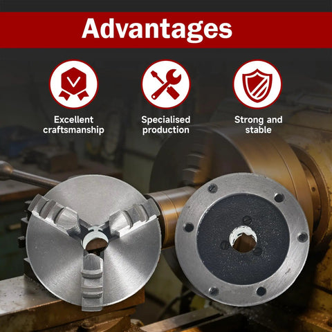 Self Centering 3 Jaw Lathe Chuck 3 Inch Manual Chuck 80mm Size With 2 Jaw Set K11 80 High Torque displayed on lathe