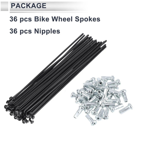 Universal Bicycle Spokes 13G 133mm Set With Nipples Black Steel, Includes 36 Spokes And 36 Nipples, Ideal DIY Wheel Build Kit