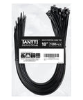 Heavy Duty 18 Inch Zip Ties 100 Pack Black UV Resistant Indoor Outdoor Cable Ties 60 Lb Tensile Strength Weatherproof Fastening