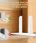 Four Pack Closet Door Floor Guides For Floor Sliding Doors Fits One And Three Eighths Inch Thick White With Eight Screws Durable ABS Material Waterproof And Wear Resistant Ideal For Cloakrooms Bathrooms And Kitchens installed on wooden floor with one door passing through.