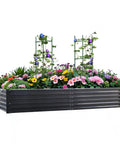 Tall 8x4x1.5 Ft Metal Raised Garden Bed Kit With Galvanized Steel Planter Boxes For Vegetables Flowers And Herbs Outdoor Garden Beds Includes Two Tomato Cages And Gloves Easy Assembly Black