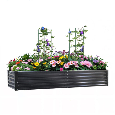 Tall 8x4x1.5 Ft Metal Raised Garden Bed Kit With Galvanized Steel Planter Boxes For Vegetables Flowers And Herbs Outdoor Garden Beds Includes Two Tomato Cages And Gloves Easy Assembly Black