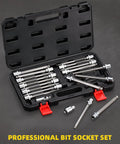 Extra Long 3/8 Inch Drive Hex Bit Socket Set, 20-Piece Ball End Allen Sockets in case, CR-V and S2 steel, SAE and Metric sizes.