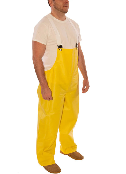 Rain Bib Overall For Tough Weather, Bright Yellow Waterproof Workwear In Medium Fit, Heavy PVC Coated Breathable Lining, Built To Last
