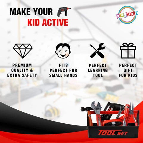 Dope 22 Piece Kids Tool Box Set With Working Push Button Drill Hammer Screwdriver Wrench And Pliers Super Sick Construction Playset With Sturdy Carry Chest For Toddlers Age 3 Plus Perfect Gift Idea