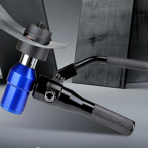 Beast Mode Heavy Duty Manual Hydraulic Punch Kit 6 Ton Punch Portable Knockout Tool in use on metal sheet