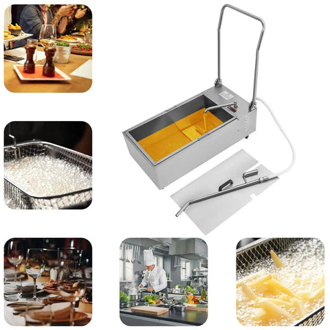 Heavy Duty Stainless Steel Oil Filter Machine With Foldable Design And Casters For Easy Mobility In Restaurant Or Home Kitchen Efficient Grease Extraction System keeps oil clean in a busy kitchen.