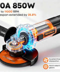 4 1/2 Inch Angle Grinder 850W 11,000 RPM High Torque Electric Grinder With Auxiliary Handle And 5 Wheel Attachments For Metal Cutting